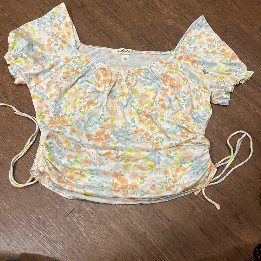 Derek Heart Watercolor Floral Side-Tie Blouse